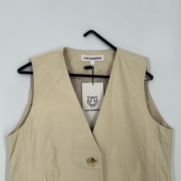 Las Surenas 100% Leather Tiger Embroidered Vest In Ivory